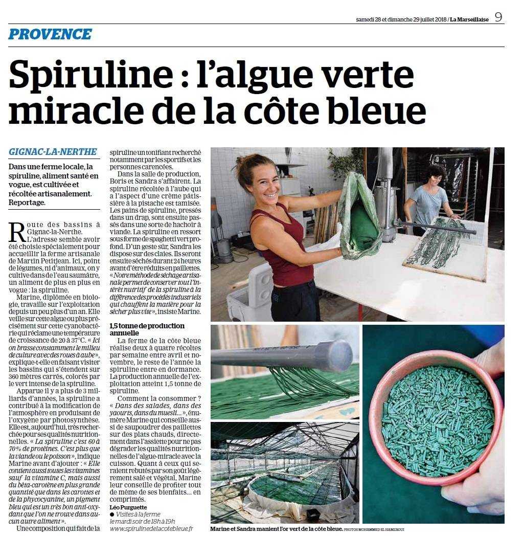 La spiruline de la Côte bleue est dans la Marseillaise La spiruline de la Côte bleue est dans la Marseillaise